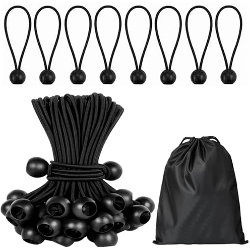 Spanngummis mit Kugel, 50 Stück Planenspanner mit Kugel, 15CM Gummispanner mit Kugel mit Aufbewahrungstasche, Zeltspanner mit Kugel für Zelte, Planen, Pavillons, Banner, Haushalt