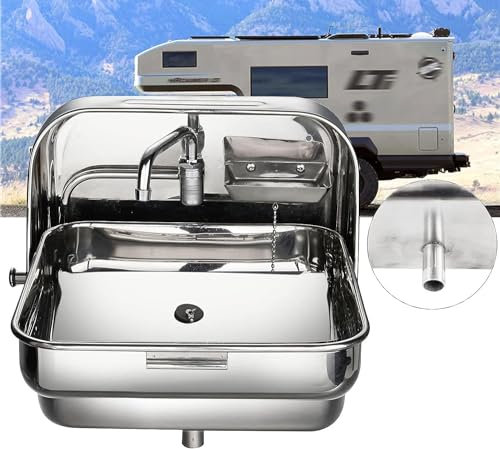 Miuxe Wohnmobil-Wohnwagen-Spüle Aus Edelstahl, Wohnmobil-Spüle Für Wohnmobil, Wohnwagen, Wohnmobil, Bootfahren, Bar, Wandmontage, Klappbare Küchenspüle Mit Klappdeckel, Wohnmobil-Spüle