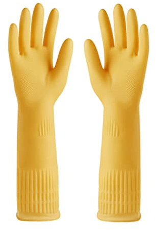 dijiusidy 2X Rubber Gloves Kitchen Gadget Gardening Tool Exquisite Workmanship Waterproof Multipurpose Yard Dishwashing Mitten, Yellow, S