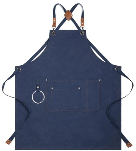 Watwass Schürze Mann Dunkelblau Hochwertig Werkzeugschürze Garten Küche Restaurant Uniformen Schürzen Damen mit Tasche