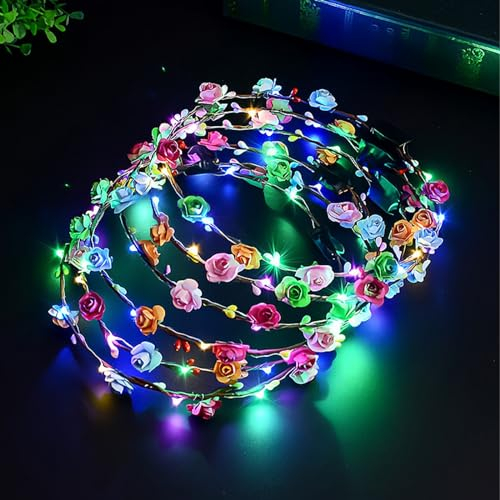ENLACE LED Blumenkranz Stirnband, 6 Stück, bunter Kopfschmuck für Frauen und Mädchen, Geburtstag, Hochzeit, Party-Zubehör JGA Deko