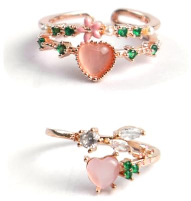 ARHZ 2 bagues zirconia coeur ouvert, bagues d'amitié,bague reglable femme,bague femme, bijoux esthétiques