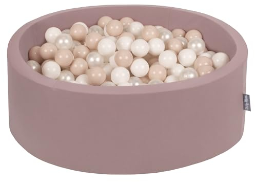 KiddyMoon Rund Bällebad Bällepool 90X30cm/200 Bälle ∅ 7Cm Ballgruben Für Babys Spielbad Kleinkinder, Erikafarben: Pastellbeige/Weiß/Perle