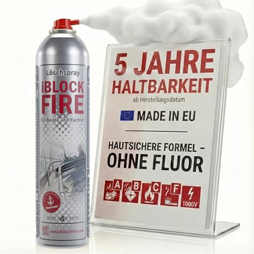 notlok Safety Work 600ml Feuerlöschspray, Feuerlöscher von Feuer: A B C E F | iBlockFIRE Klein Feuerlöscher Schaum-Gel, Fettbrandlöscher, Brandschutzspray, Boot, Jacht, Motorboot