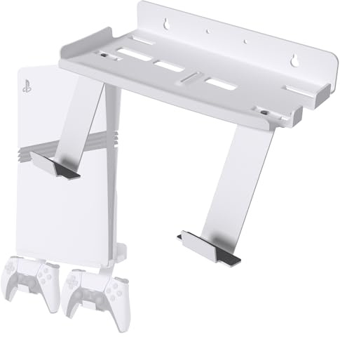 sciuU Support Mural pour PS5 Pro / PS5 Slim Console & Manette - Support Mural en Acier de 2mm Compatible avec PlayStation 5 Pro/Slim Disque/Digitale Edition + 2 * Porte Manette pour 2 Contrôleurs