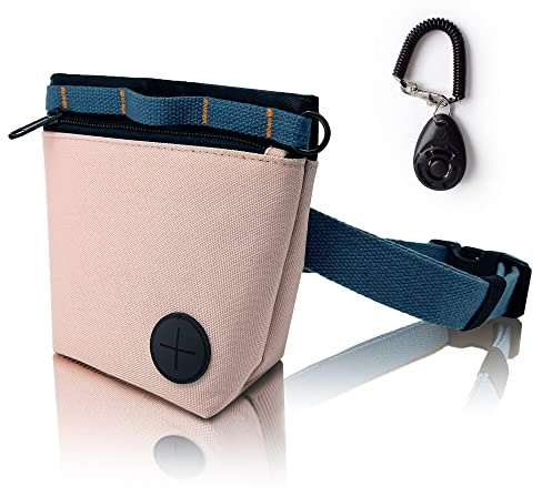 Sac à Friandises pour Chien avec Clicker de Dressage, Kit de Sac à Friandises pour Dressage de Chiens, Fermeture Magnétique, Entraînement Mains Libres. (Rose)