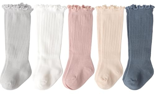 DRESHOW Knähöga Strumpor För Barnflickor Småbarn Klädsockor Baby Bow Stocking Bomullsstrumpor för Spädbarn