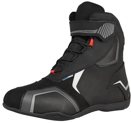 Motorradstiefel Herren Wasserdicht - Rennstil/Touren Geprüft Biker Leder Schuhe - Schwarz - Kurze Länge - Größe 43 EU