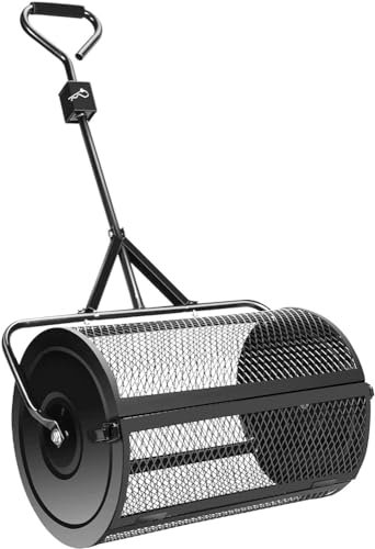 Torfmoos-Streuer, Rasen- und Gartenstreuer, 60 cm, robustes Metallgeflecht, Walz-/Abschleppstreuer, Kompost, Torfmoos, Obererde, Geh- und Schiebekorb-Sieb für Hofgrün (Farbe: Schwarz)