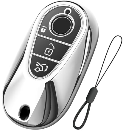 Teenpull Autoschlüssel Hülle Passt für Mercedes Benz 2020-2025 S G E-Klas C S GLC EQE EQS 300 350 450 500 560 580 AMG, Smart Autoschlüssel Mercedes Schlüssel Hülle Autozubehör (A-Silber)