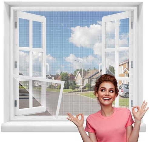 Fliegennetz Fenster 130x190cm Weiß Fliegengitter Fur Fenster Mit Rahmen, fliegengitter fenster magnet, für Küche/Wohnzimmer/Schlafzimmer