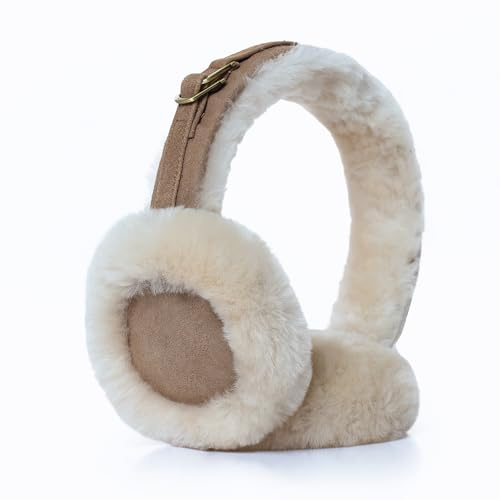 MGGMOKAY Orejeras de invierno para hombres y mujeres orejera de piel oveja Calentadores Oído al Aire Libre Covers plegables,Camello