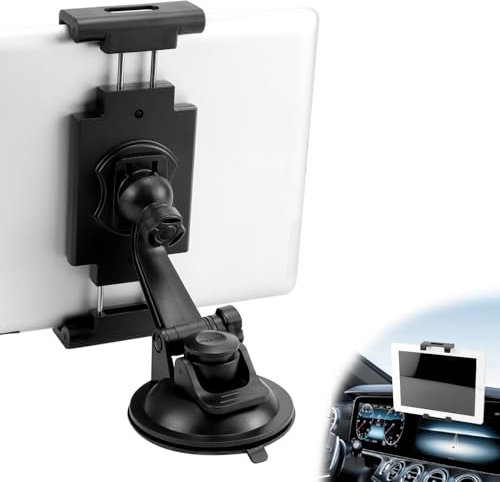 QWORK® Supporto Tablet da Auto per Parabrezza/Cruscotto, Rotabile 360°, Ventosa in PU Stabile e Lavabile, per Tablet e Smartphone da 4,7-12,3