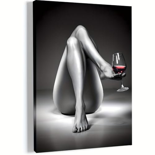 Póster de arte moderno con copa de vino para mujer, arte de pared de estilo europeo sencillo para dormitorio, sala de estar, baño, decoración de pared del hogar, 70x115cmmarco interior
