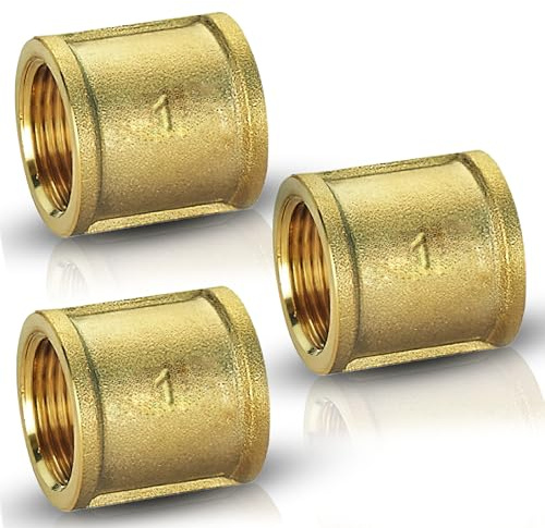 PipeSan Racor hembra en latón 1″ DN25 – Pack de 3 mamelones BSP 26/34 (IG/IG) – Conector de fontanería para agua potable, calefacción, gas y aire comprimido – Resistente 10 bar, 120 °C