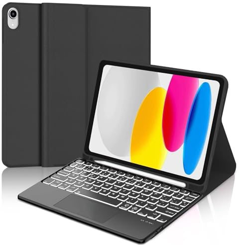 WINCHKING Funda Teclado para iPad 11 Generación A16 2025/10 Generación 2022 (11/10.9 Pulgadas), Bluetooth Magnéticamente Teclado para iPad 10 con Trackpad, Retroiluminado De 7 Colores, Negro