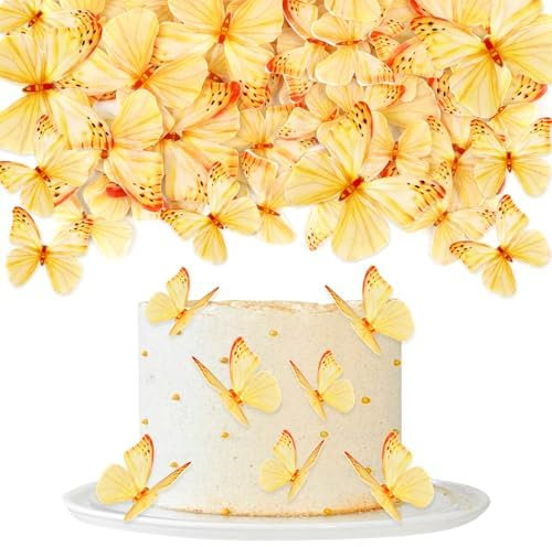 Blumomon 60Pcs Dorée Papillon Comestible Décoration de Cupcake Sélection Mariage Baby Shower Party Mariage Anniversaire Fête D’anniversaire Décoration de Cupcake