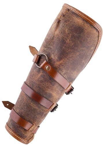 Battle-Merchant Armschützer Sindri aus Fettleder, braun, Paar | 2 Leder-Armschienen, Armschoner, Ideal für Reenactment, LARP & Fantasy Cosplay