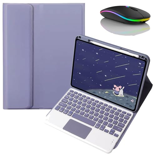 JZCZMCE Funda con Teclado para iPad Mini (A17 Pro) 7ª Generación 2024, Contiene Ñ, Soporte para Lápices Incorporado, Teclado Inalámbrico Desmontable Magnético con Ratón Bluetooth,Dark Purple