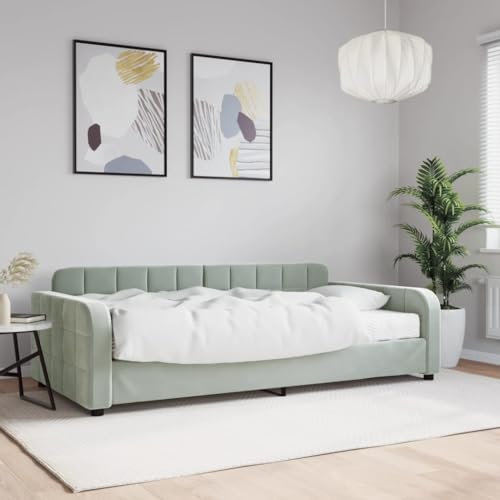 ShGaxin Tagesbett mit Matratze Hellgrau 100x200 cm Samt, Schlafsofa, Daybed, Bettsofa, Sofa Bed, Sofabett, Schlafcouch, Jugendbett, Bettgestell, Bettcouch - 3196912