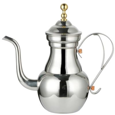 Cabilock Edelstahl Kaffeekanne Orientalisches Design Kaffeefilterkanne Langlebig Rostfrei Lange Schmale Öffnung Ausgießen Deckel Ergonomischer Griff Küche Büro Teehaus Innenräume
