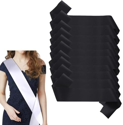 HSTWODE 10 Stück Schärpe Leere Schärpe Schärpe Bedrucken DIY Plain Satin Sash Individuelle Schärpe Blank Satin Schärpen Deko Schärpe Bride Für Hochzeit Party (Schwarz)