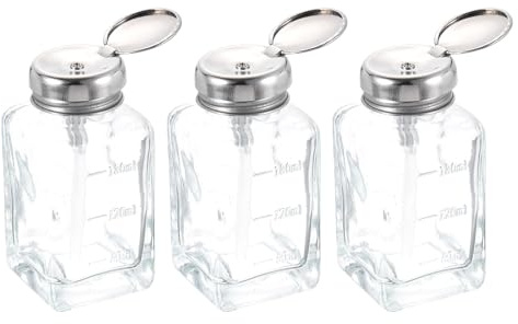 QUARKZMAN 3 Stück Lösungsmittel-Alkohol-Spender 180ml (6,1 Unzen) Flasche | Druckflüssigkeits-Spenderpumpe mit Kunststoffschlauch und Aluminiumkern für Aceton-Politur-Entferner