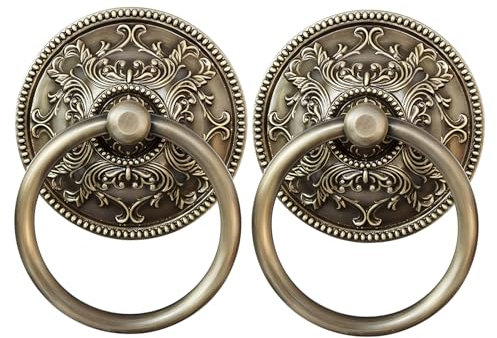 Türklopfer-Set aus antikem Messing, 2-teilig, Flexibler Ring-Zuggriff für W-Tür, Innenhof, rostbeständig, 10 cm