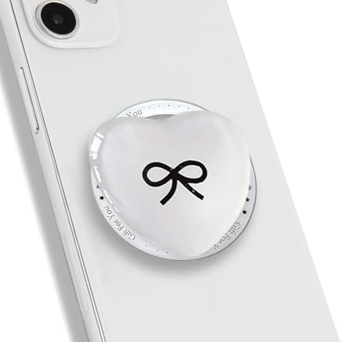 TTPSRY Magnetic Phone Grip Stand Airbag Holders Creative Heart & Bow Design With Magnetic Ring Removable Anti Slip Stylish Decor Accessories Suitable for Girls Smartphones Gifts(White)