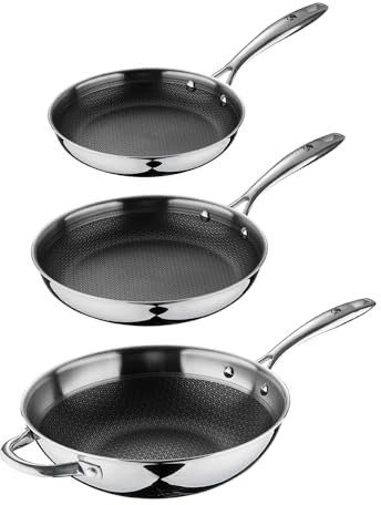 MasterPRO set 3 padelle 20/24/28cm multistrato in acciaio antiaderente per induzione con manico ergonomico Hi-Tech3