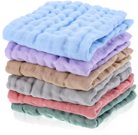 Qianyu 6 Pcs Baby Musselin Squares Waschlappen 25x25 cm Mulltücher Bio-Baumwolle Weiche BabyWaschlappen Neugeborene Spucktücher Baby-Handtücher Weiche Neugeborene für Jungen und Mädchen