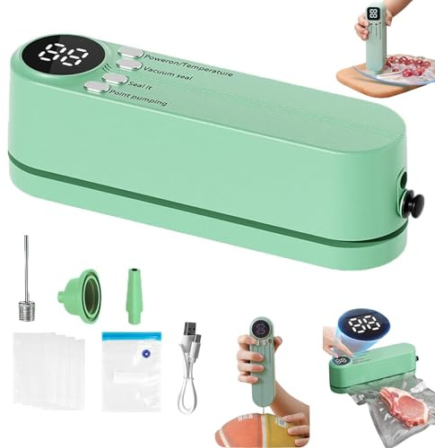 Mini sellador al vacío inalámbrico, sellador al vacío portátil recargable 3 en 1, sellador de vacío de mano, succión de 60 kPa, modos de bombeo externo/inflado, ideal para camping, viajes y