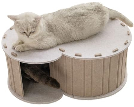 Cave Doughnut para gatos | Escondite redondo con túnel para gatos y nidos | Nido desmontable de fieltro para gatito, casa de juego para gatos y conejos con espacio de descanso y ejercicio