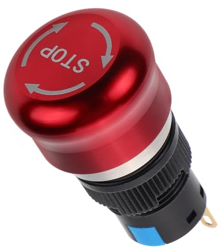 Homoyoyo Interruptor de Parada de Emergencia Metálico 16 Mm, Botón Pulsador Resistente al Agua Tipo Seta, Conexión Normalmente Abierta Normalmente Cerrada, para Control Industrial y Seguridad