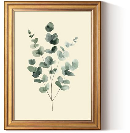 ARPEOTCY Leinwand Bilder mit Rahmen, Klein Vintage Wanddeko, 40x30cm,Wandbilder Wohnzimmer Schlafzimmer Badezimmer Küche, Bauernhaus Deko Aesthetic, Minimalistisches Eukalyptus kunstdrucke Painting