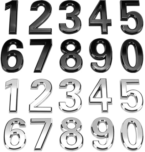 SICANAUO 20 Pcs House Numbers, 2 Inch Self-Adhesive Door Numbers, 3D Mailbox Number 0-9, Waterproof Address Number for House Apartment Mailbox Office Hotel Room(Black+Silver)