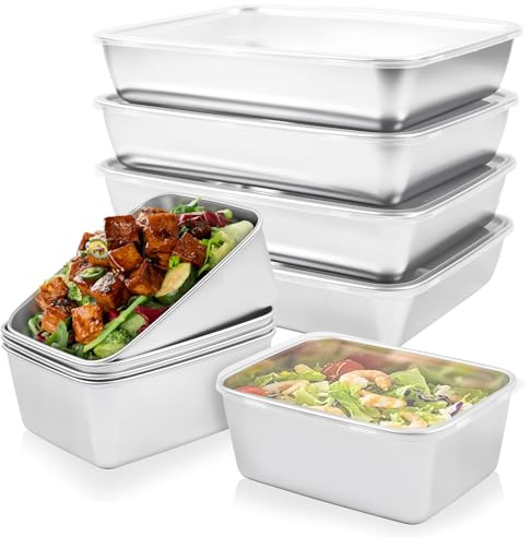 Gemsaya 8 Stück Aufschnittboxen Für Kühlschrank, 2 Größe Edelstahl Lebensmittel Aufbewahrungsbox mit Deckel, Wiederverwendbar Stapelbar Aufschnittbox Fresh, Gefrierbehälter für Käse Fleisch Obst