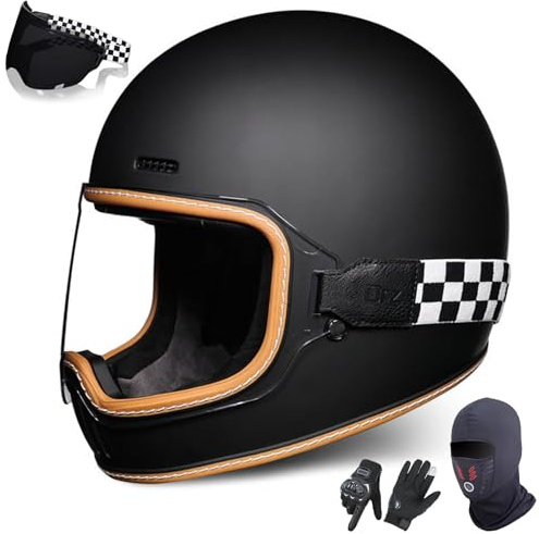 GAORUTO Vintage-Motorrad-Integralhelm, Motocross-Helm Mit Dunkler Linse, Scooter, Retro, Classic, Crash Racing, Touring, ECE 22.06-Zugelassener Helm J,XL (59-60cm)
