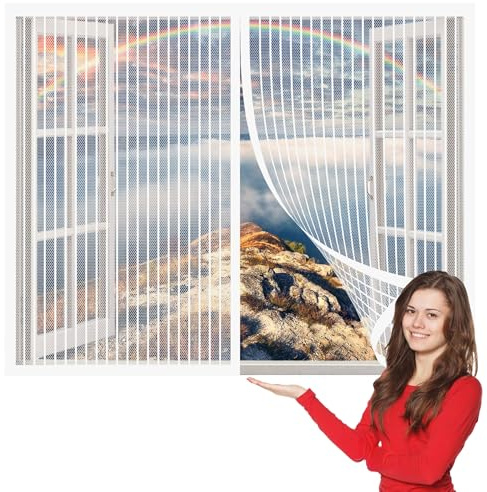 Zanzariera Finestra Scorrevole 178 x 203 cm Tenda Anti Zanzare Insetti Autoadesiva Traspirante Maglia Magnetico per Tenere Fuori Insetti, Mosche e Zanzare, Bianco