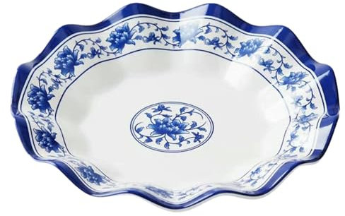 TROSIQUANJIA Plato hondo de porcelana redonda azul y blanco para el hogar, diseño retro delicado, 19 cm