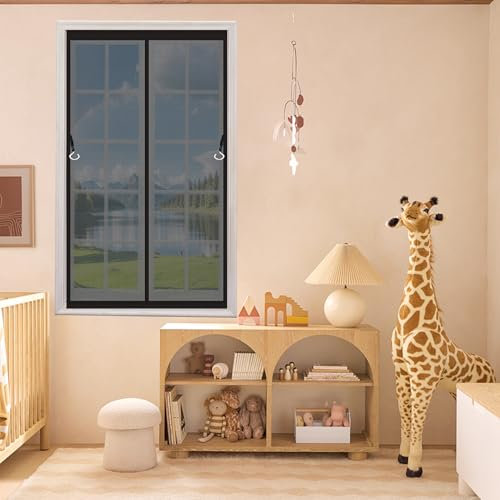 Fliegengitter Tür Magnet 117 x 60 cm Ohne Bohren Langlebige Magnet Insektenschutz Fenster Luft Kann Frei Strömen Nicht Kürzbar mit Selbstklebendes Klettband, Schwarz