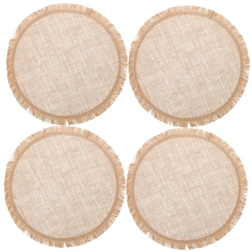 IWOWHERO 8 pezzi Tovagliette Juta con Macramè Eleganti Tovagliette Rotonde per da Pranzo e Manutenzione Facile e Versatilità per Speciali e