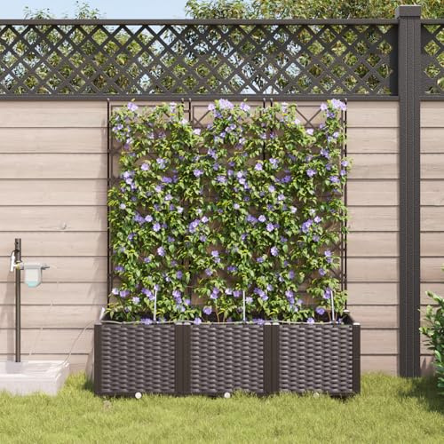 Qnhdfrt Pflanzkübel mit Bewässerungssystem und Rankgitter Braun 3er Set Verstellbarer Hochbeet-Kasten für Balkon Garten Terrasse Indoor Outdoor 120x40x142 cm