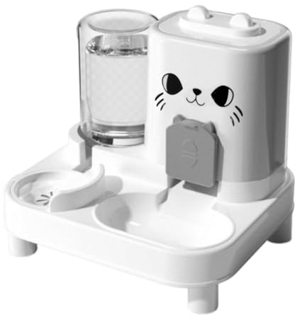 ＡＷＨＡＯ Comedero Automático para Gatos y Dispensador de Agua, Comedero Automático para Mascotas, Alimento para Gatitos, Blanco