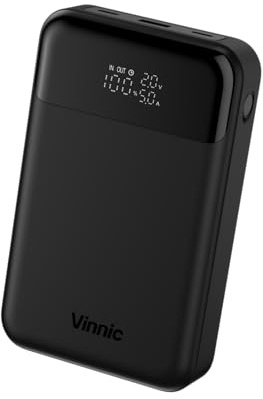Vinnic ANETO+ Powerbank, 130W Fast Charge, USB-C/USB-A, für Laptop & Mobilgeräte, Schwarz, 20.000mAh, mit LED-Display, 74Wh, Li-Ion, Akku