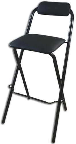 Sgabello pieghevole portatile con schienale, alto 71 cm, sgabello da bar per campeggio, cucina, negozio, design leggero salvaspazio (nero, 70 cm)