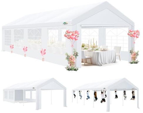 COBIZI 10x30 Party Tent Heavy Duty, Large Outdoor Wedding Tents for Parties with 8 Sidewalls & Built-in Sandbags,Waterproof Event Canopy Gazebo Commercial Tent for Carport,Camping,Patio,Windproof