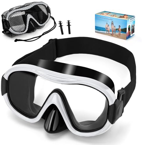 Taucherbrille Erwachsene mit Stoffband,Schwimmbrille Erwachsene,Verstellbares Silikonband Schwimmbrille mit Nase,Tauchmaske 180°Weitwinkel Antifog Schnorchelmaske für Schnorcheln Schwimmen