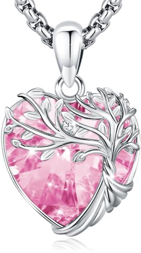 Eusense Collier Arbre de Vie avec Incrustations de Pierres Arbre de Vie Pendentif avec Améthyste, Pierre de Lune, Cristal Rouge et Rose Bijoux Cadeau pour Femme
