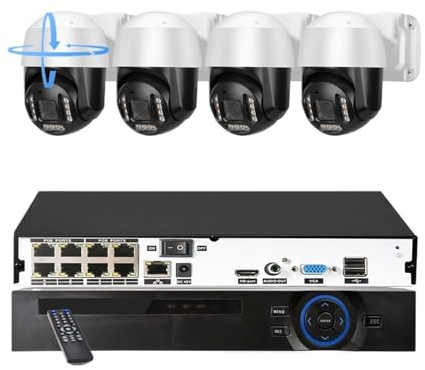 8CH HD 4K PTZ Dome 5X Optischer Zoom Sicherheitskamerasystem 8MP Ai Gesichtserkennung Farbnacht-IP-Kamera POE Videoüberwachungsset Bewegungserkennung(3T,8 NVR x 4PCS 4K)